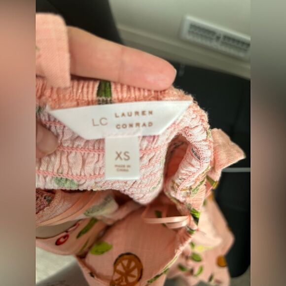 Lauren Conrad Linen Dress Fruits Print Corset Cups Midi Dress - Picture 16 of 16